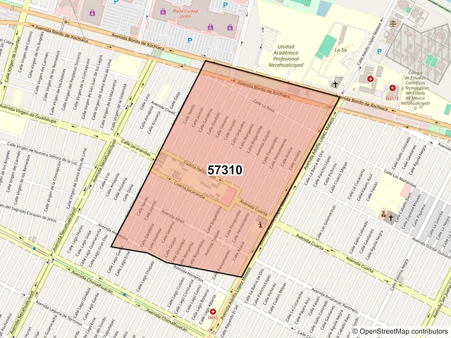 Mapa del código postal 57310, Nezahualcóyotl, México