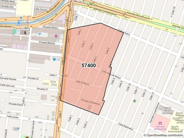 Mapa del código postal 57400, Nezahualcóyotl, México