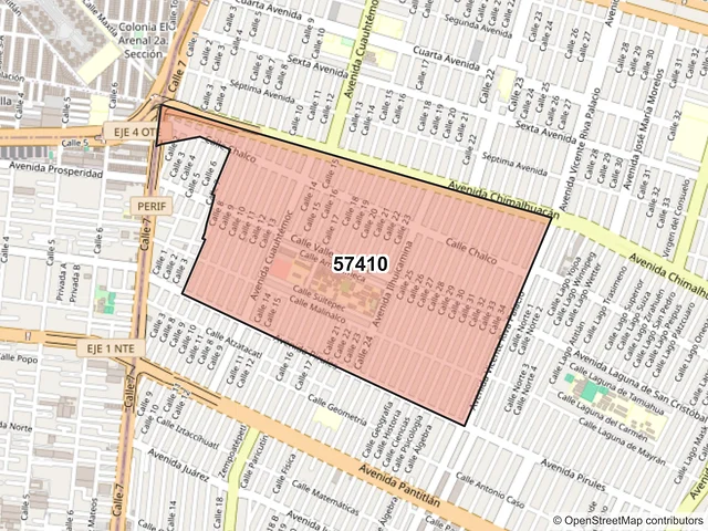 Mapa del código postal 57410, Nezahualcóyotl, México