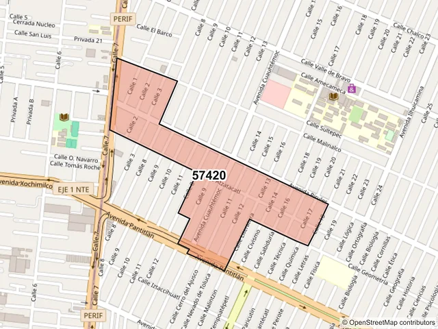 Mapa del código postal 57420, Nezahualcóyotl, México