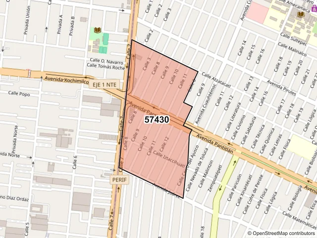 Mapa del código postal 57430, Nezahualcóyotl, México