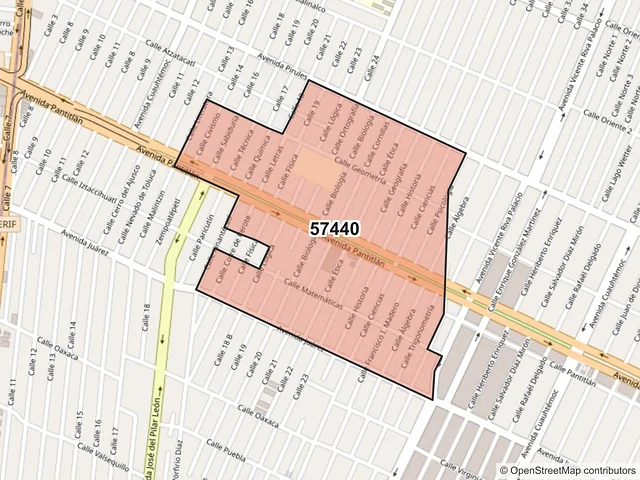 Mapa del código postal 57440, Nezahualcóyotl, México
