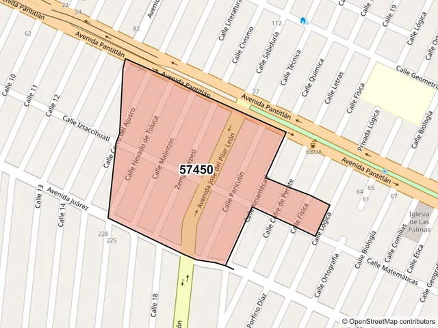 Mapa del código postal 57450, Nezahualcóyotl, México