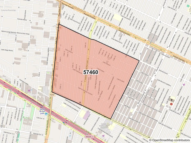 Mapa del código postal 57460, Nezahualcóyotl, México