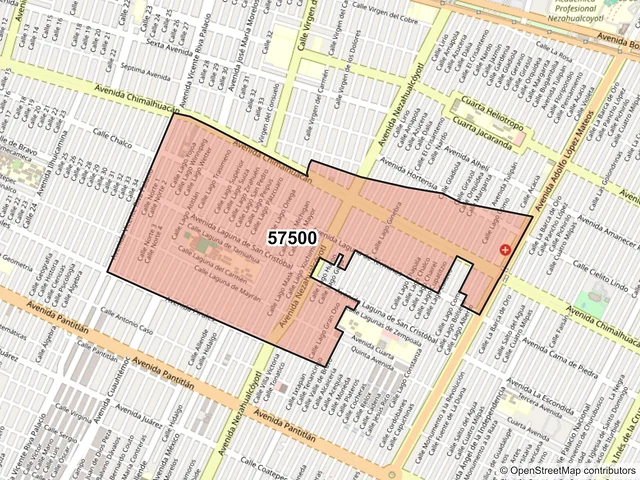 Mapa del código postal 57500, Nezahualcóyotl, México
