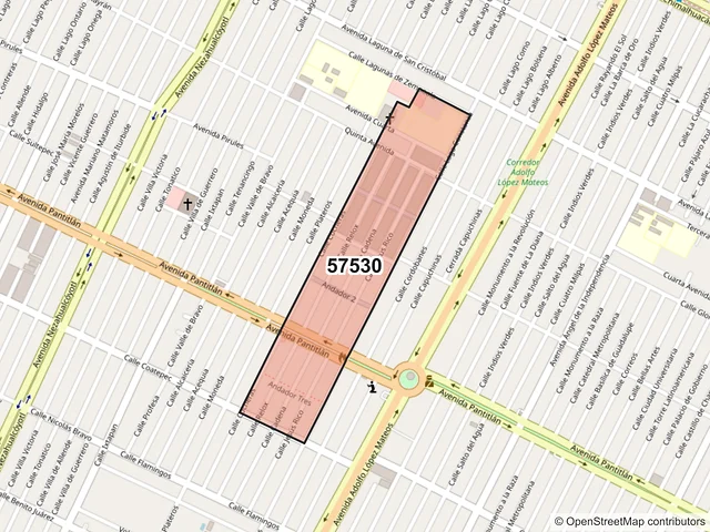 Mapa del código postal 57530, Nezahualcóyotl, México