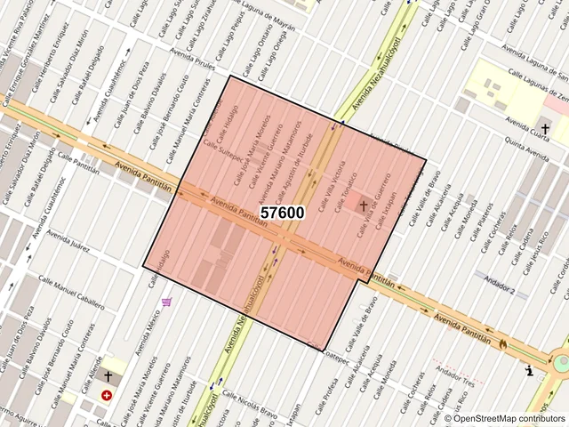 Mapa del código postal 57600, Nezahualcóyotl, México