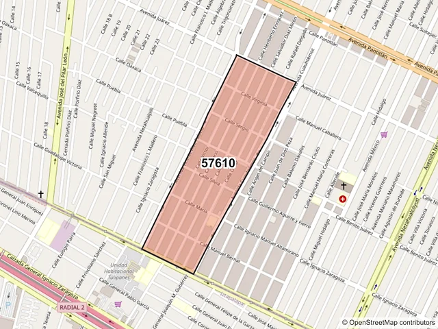 Mapa del código postal 57610, Nezahualcóyotl, México