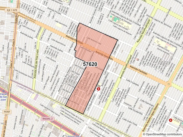 Mapa del código postal 57620, Nezahualcóyotl, México