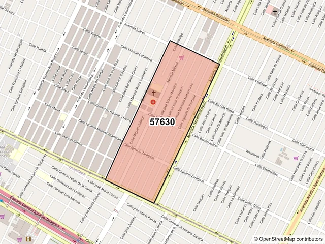 Mapa del código postal 57630, Nezahualcóyotl, México