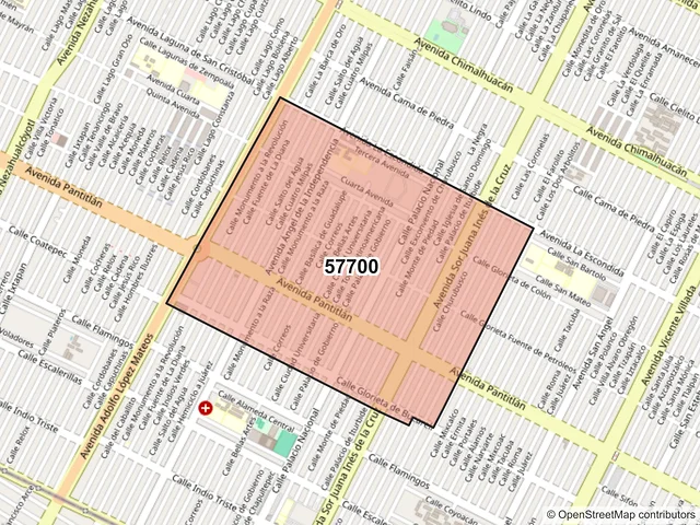 Mapa del código postal 57700, Nezahualcóyotl, México