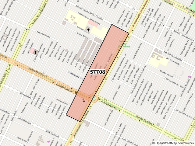 Mapa del código postal 57708, Nezahualcóyotl, México