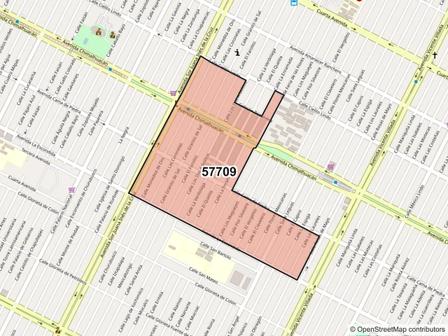 Mapa del código postal 57709, Nezahualcóyotl, México
