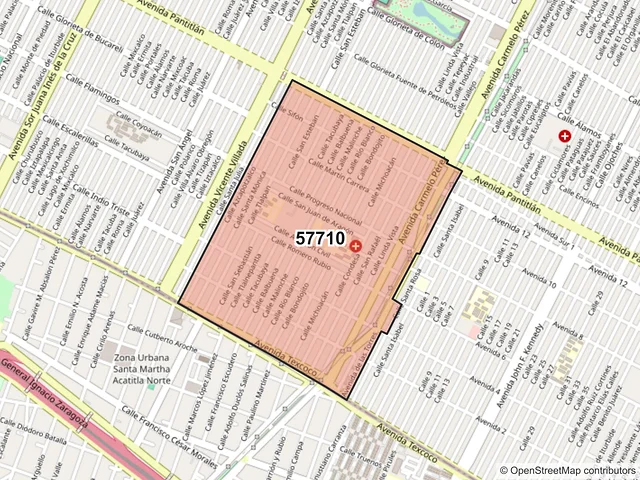 Mapa del código postal 57710, Nezahualcóyotl, México