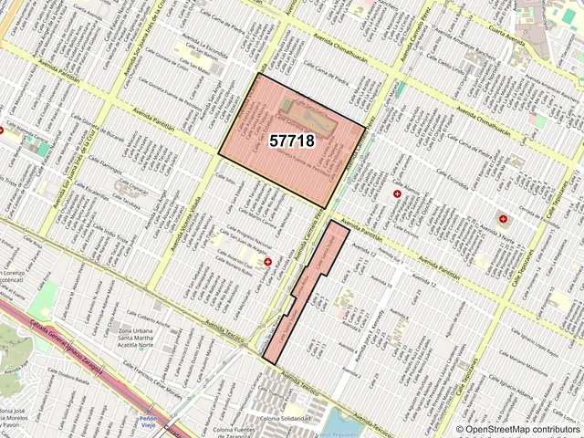 Mapa del código postal 57718, Nezahualcóyotl, México