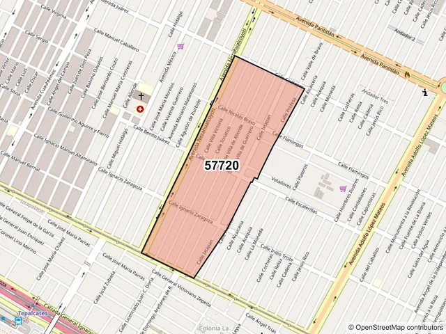 Mapa del código postal 57720, Nezahualcóyotl, México