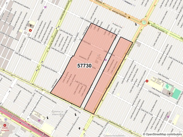 Mapa del código postal 57730, Nezahualcóyotl, México