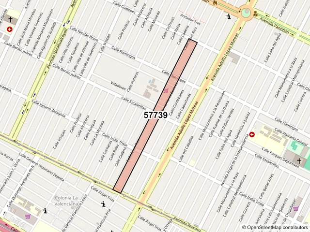 Mapa del código postal 57739, Nezahualcóyotl, México
