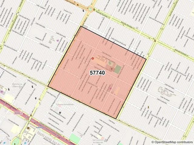 Mapa del código postal 57740, Nezahualcóyotl, México