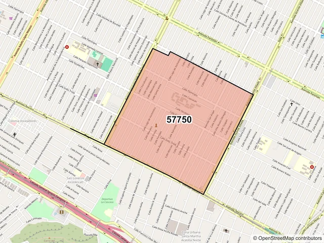 Mapa del código postal 57750, Nezahualcóyotl, México