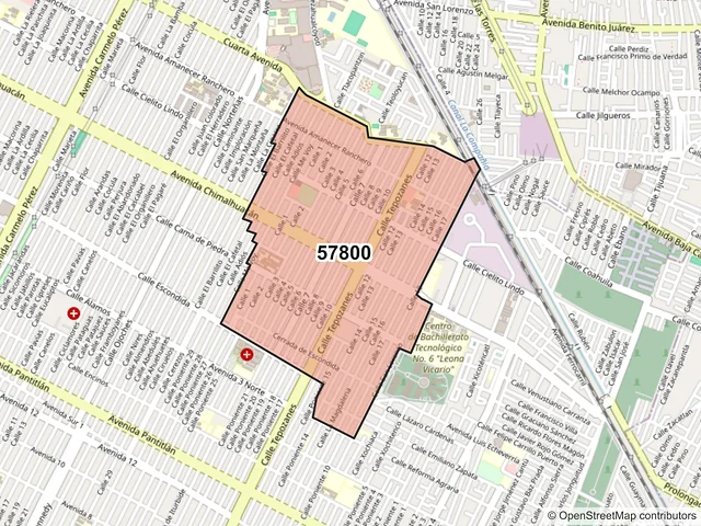 Mapa del código postal 57800, Nezahualcóyotl, México