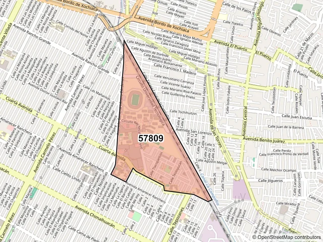 Mapa del código postal 57809, Nezahualcóyotl, México