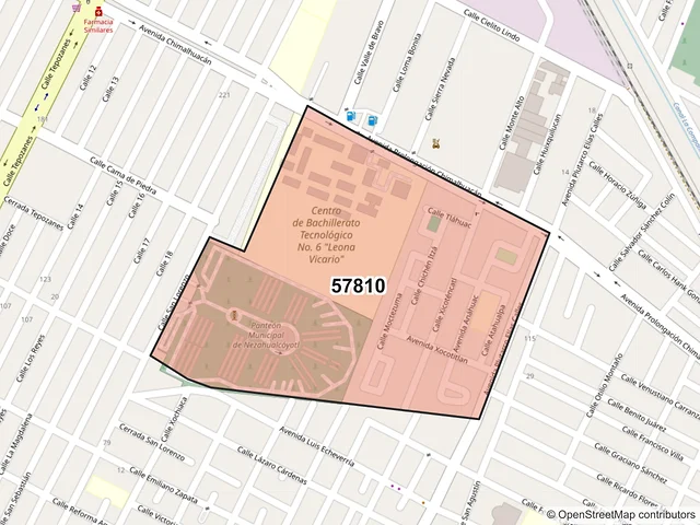 Mapa del código postal 57810, Nezahualcóyotl, México
