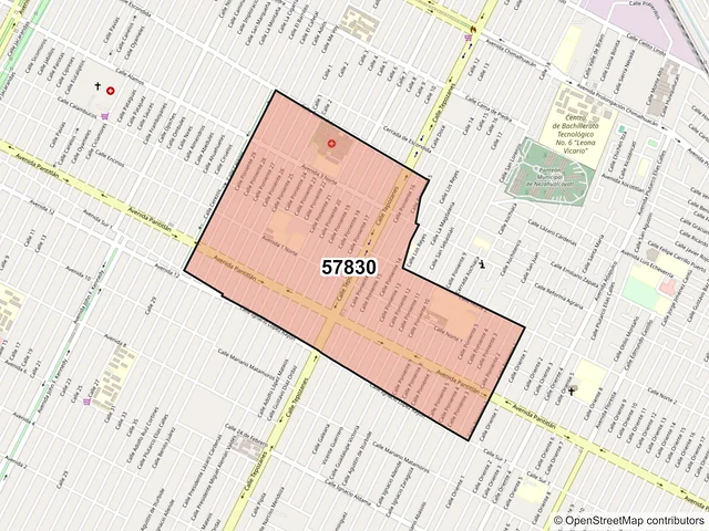 Mapa del código postal 57830, Nezahualcóyotl, México