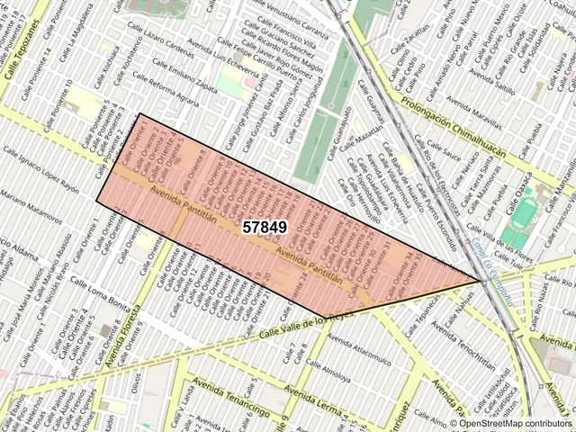 Mapa del código postal 57849, Nezahualcóyotl, México