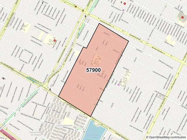 Mapa del código postal 57900, Nezahualcóyotl, México
