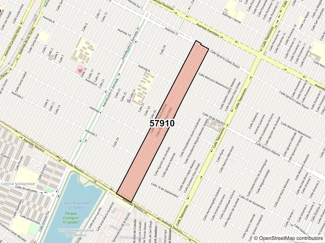 Mapa del código postal 57910, Nezahualcóyotl, México