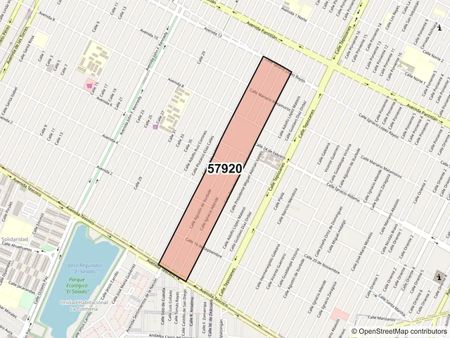 Mapa del código postal 57920, Nezahualcóyotl, México