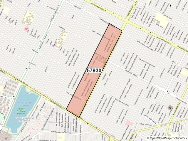 Mapa del código postal 57930, Nezahualcóyotl, México