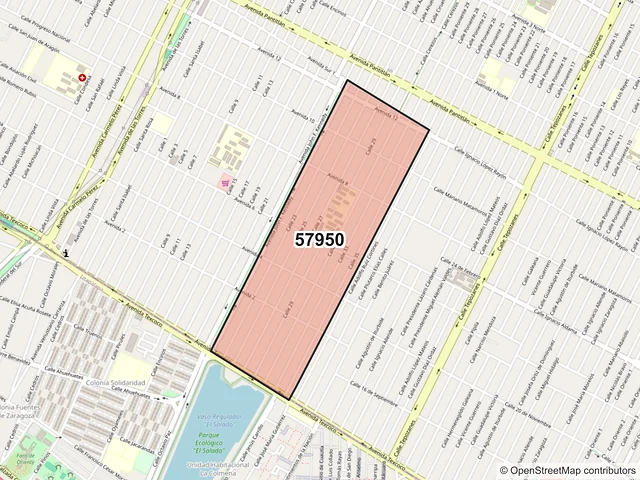 Mapa del código postal 57950, Nezahualcóyotl, México