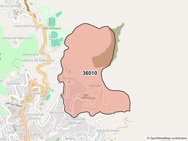 Mapa del código postal 36010, Guanajuato, Guanajuato