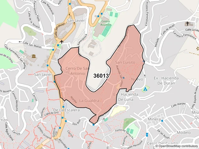 Mapa del código postal 36013, Guanajuato, Guanajuato