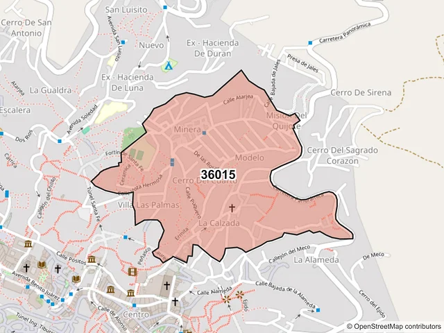 Mapa del código postal 36015, Guanajuato, Guanajuato