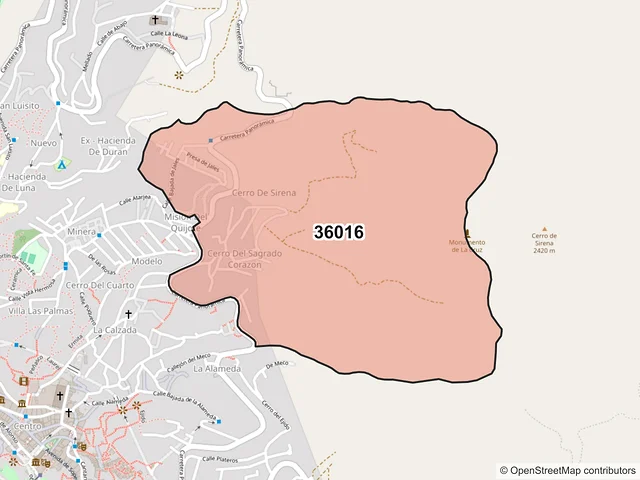 Mapa del código postal 36016, Guanajuato, Guanajuato