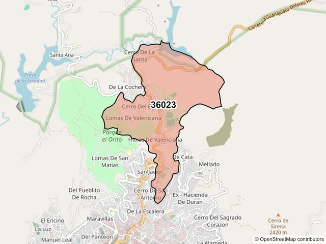 Mapa del código postal 36023, Guanajuato, Guanajuato