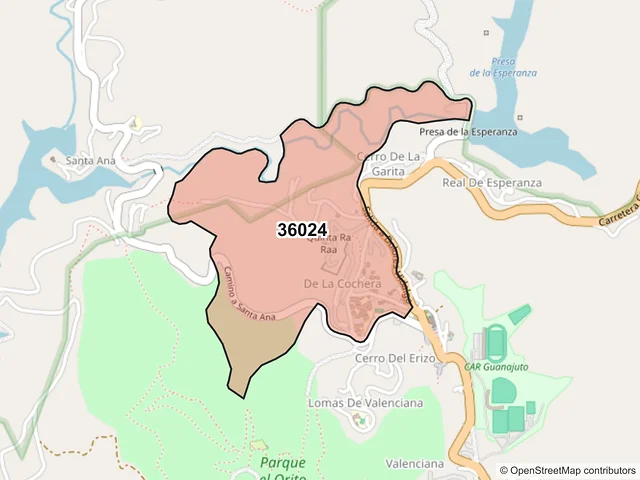 Mapa del código postal 36024, Guanajuato, Guanajuato