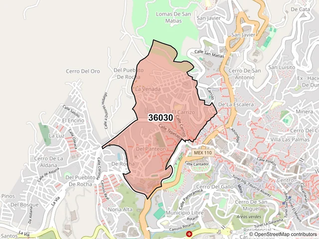Mapa del código postal 36030, Guanajuato, Guanajuato