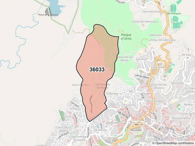 Mapa del código postal 36033, Guanajuato, Guanajuato