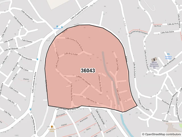 Mapa del código postal 36043, Guanajuato, Guanajuato
