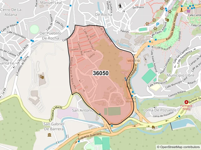 Mapa del código postal 36050, Guanajuato, Guanajuato