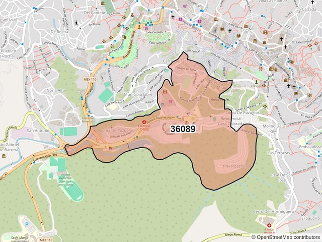 Mapa del código postal 36089, Guanajuato, Guanajuato