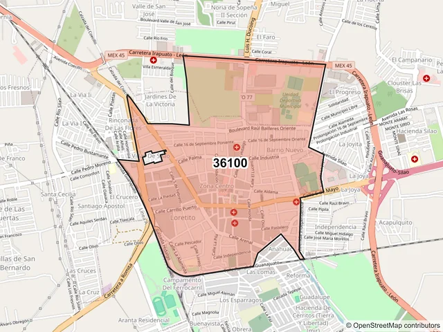 Mapa del código postal 36100, Silao de la Victoria, Guanajuato
