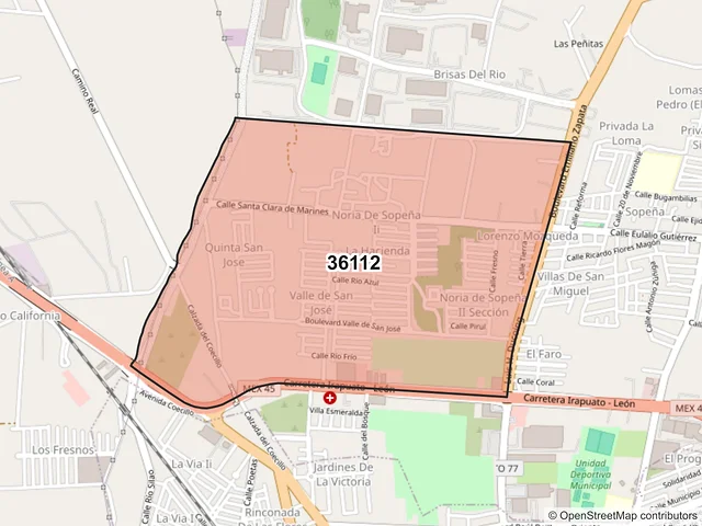 Mapa del código postal 36112, Silao de la Victoria, Guanajuato
