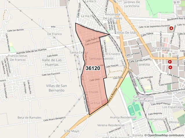 Mapa del código postal 36120, Silao de la Victoria, Guanajuato