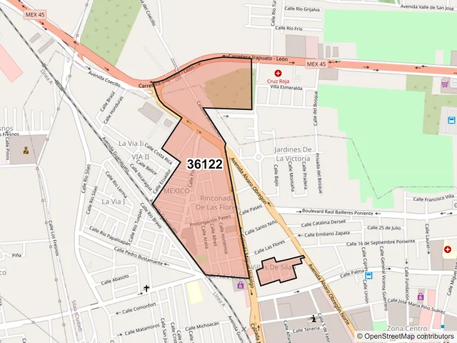 Mapa del código postal 36122, Silao de la Victoria, Guanajuato