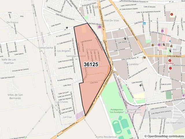 Mapa del código postal 36125, Silao de la Victoria, Guanajuato